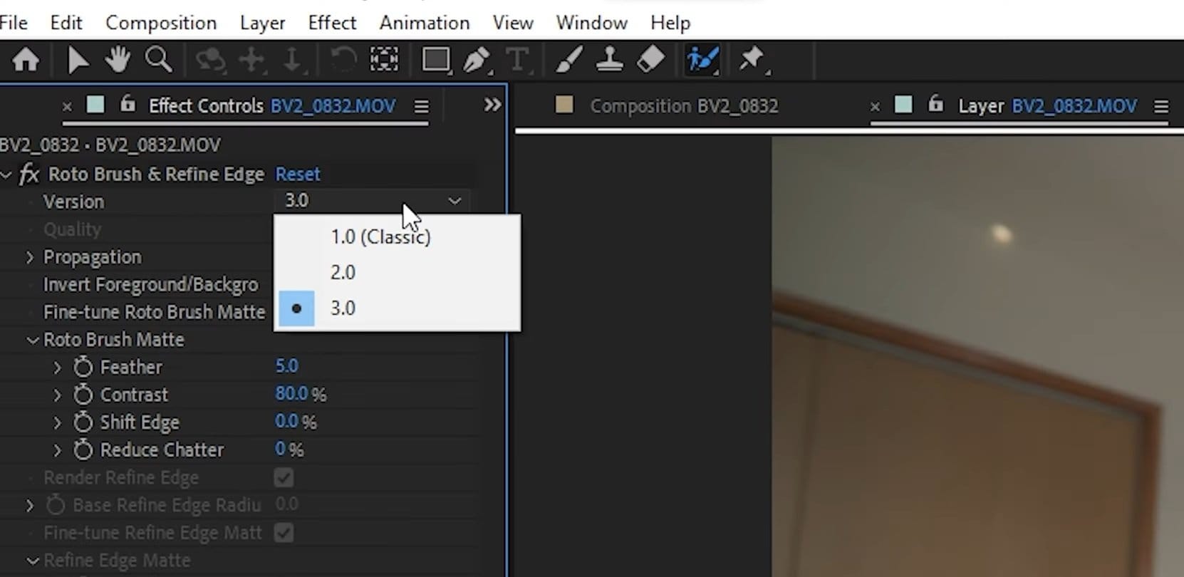 use the rotobrush 3.0 tool