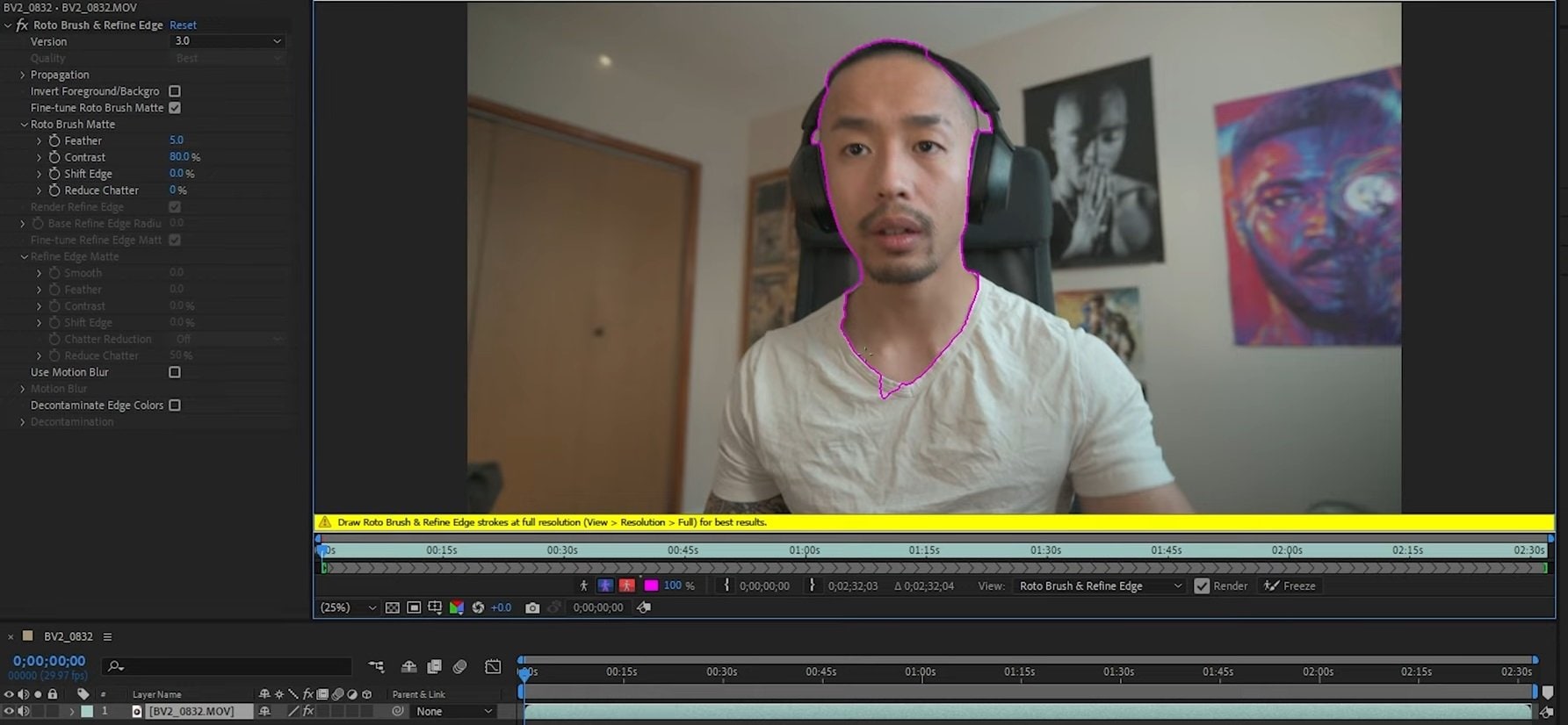 use rotobrush to trace the subject