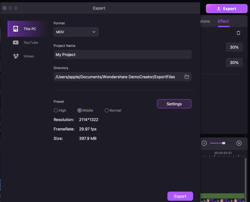 export your recording as mp4 on mac