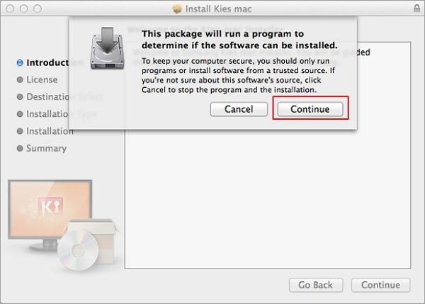 download and install kies for mac- click kiesMac.pkg
