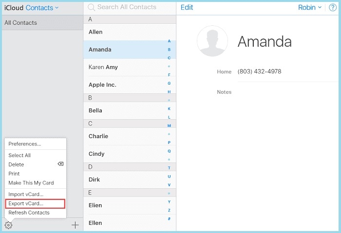 Erhalten Sie Kontakte zurück, indem Sie von icloud.com exportieren