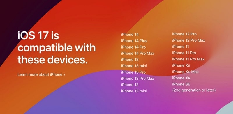 iOS 17 Liste kompatibler Geräte