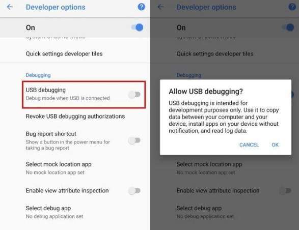 enable the usb debugging