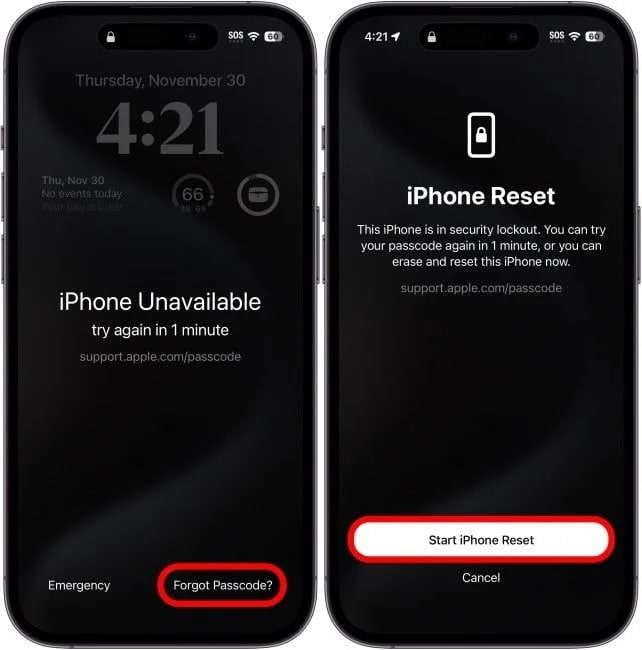 tap start iphone reset button