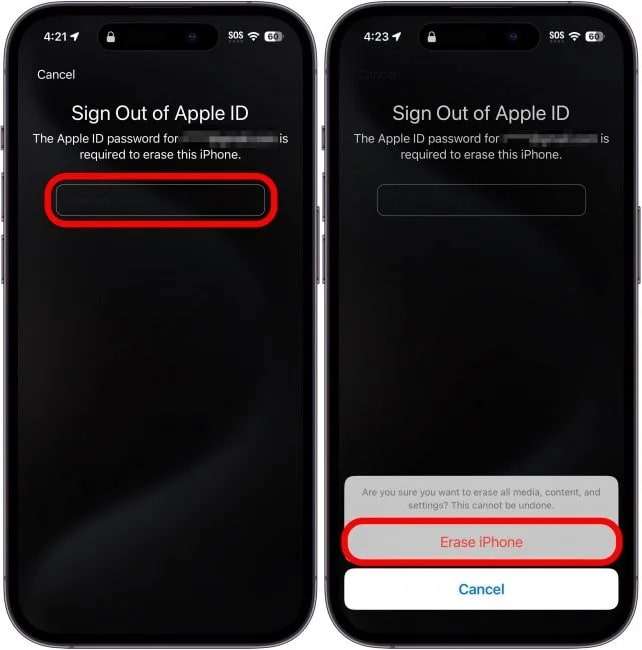 select erase iphone option