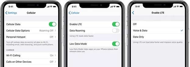check celluar settings on iphone to fix no service