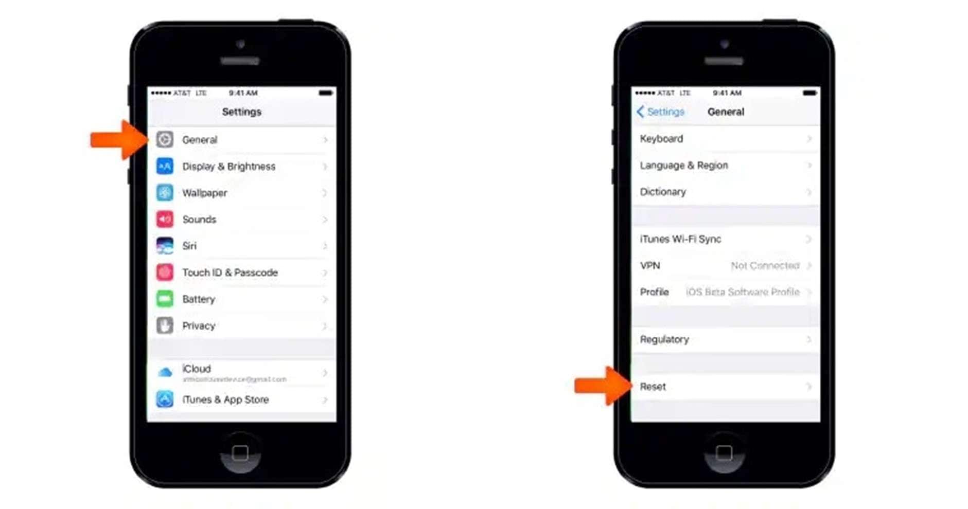access reset from general settings