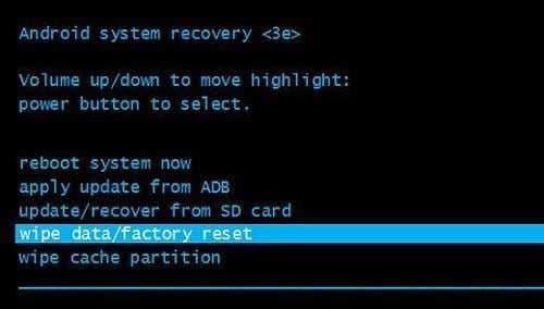 select factory reset 