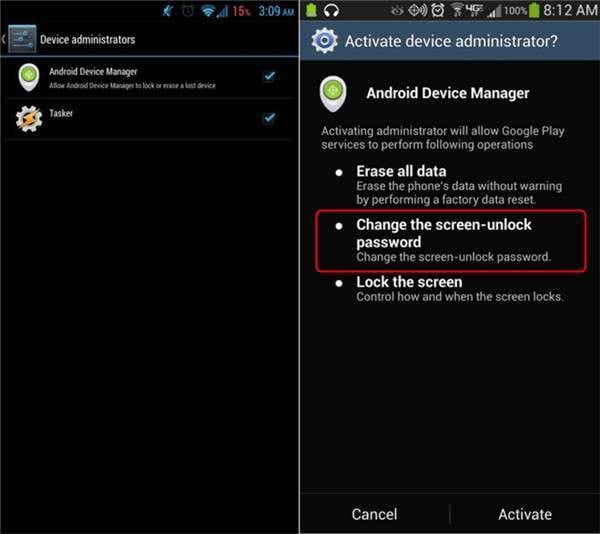 select change the screen-unlock password option