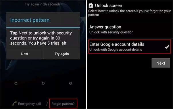 choose to unlock with a google account