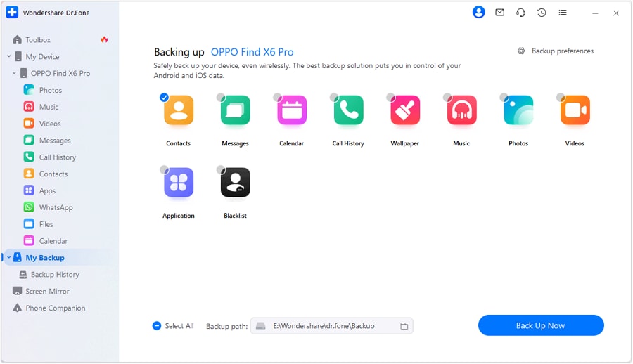select backup option