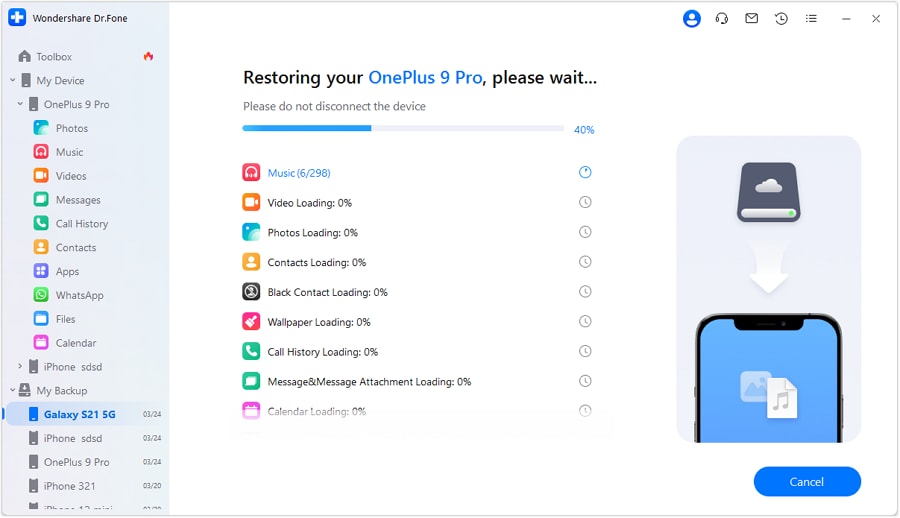restore files from pc to android
