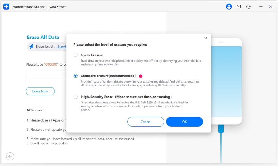 confirm erasing android