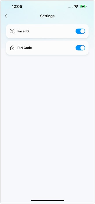 adding protection using face id and pin code