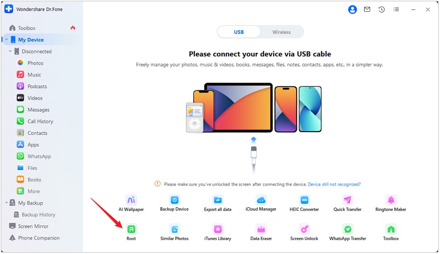 select root for the interface