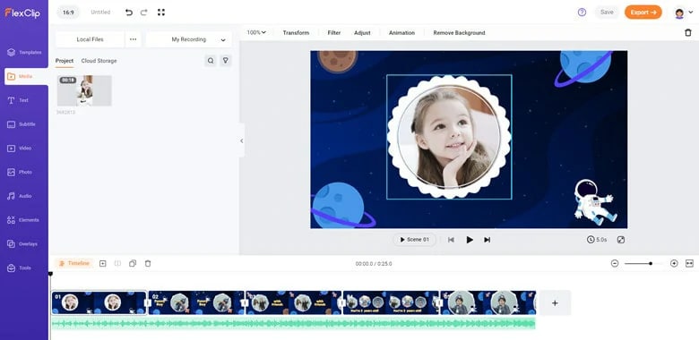 flexclip добавляет видео в круговой кадр