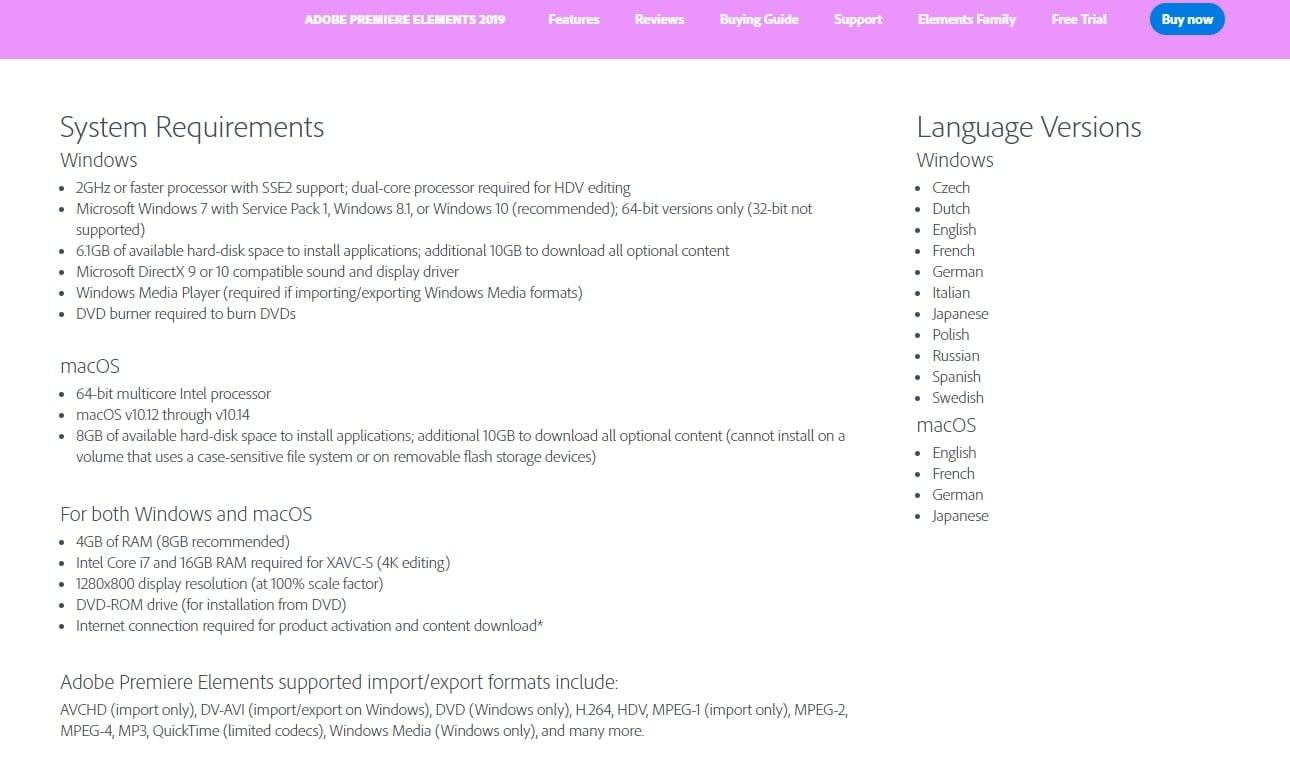 Premiere Elements System requirement