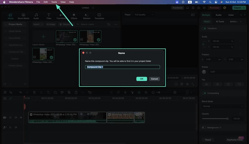 create compound clip from tools