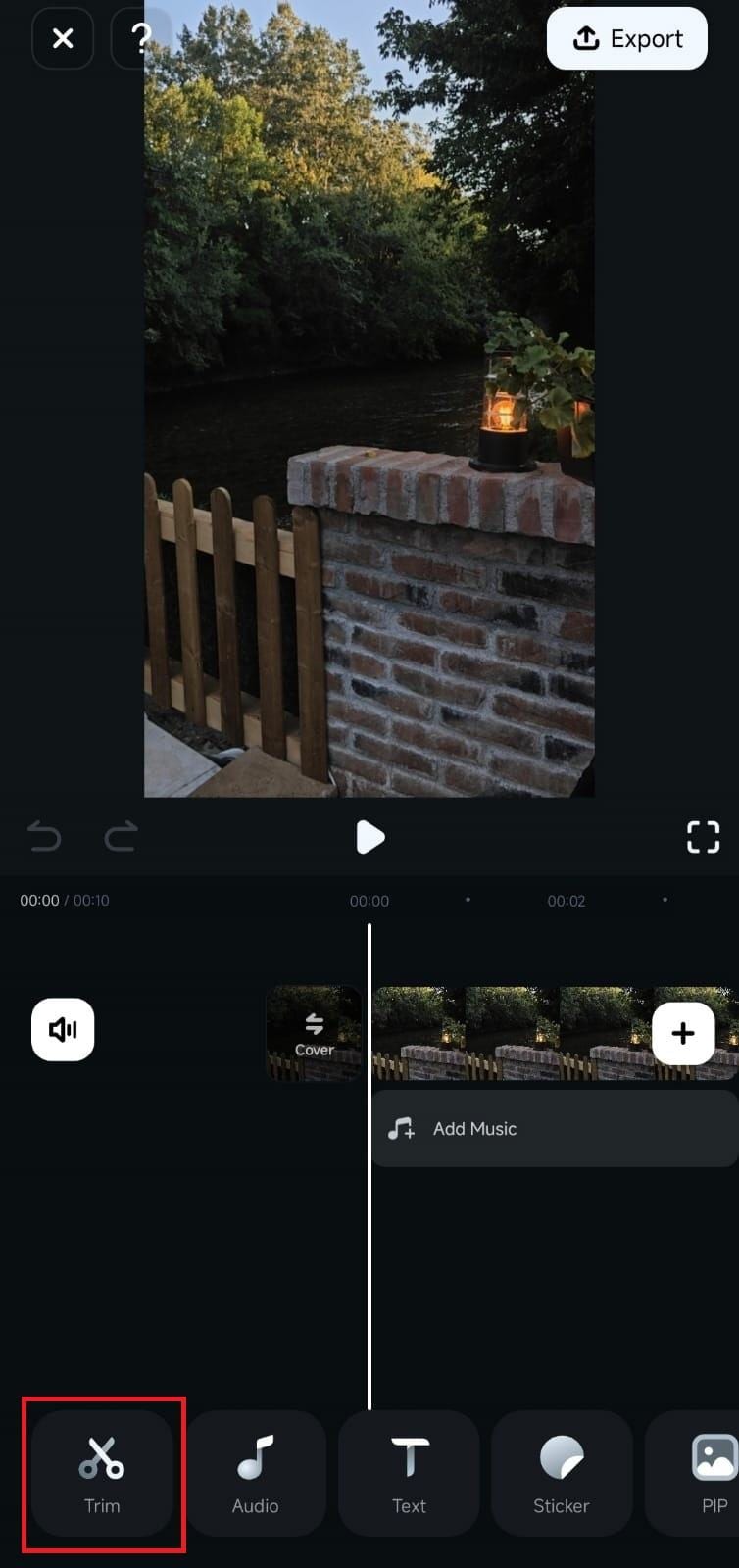 нажмите на опцию обрезки в wondershare filmora