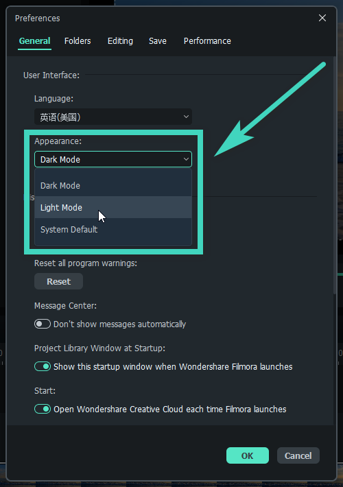 filmora 12 dark mode