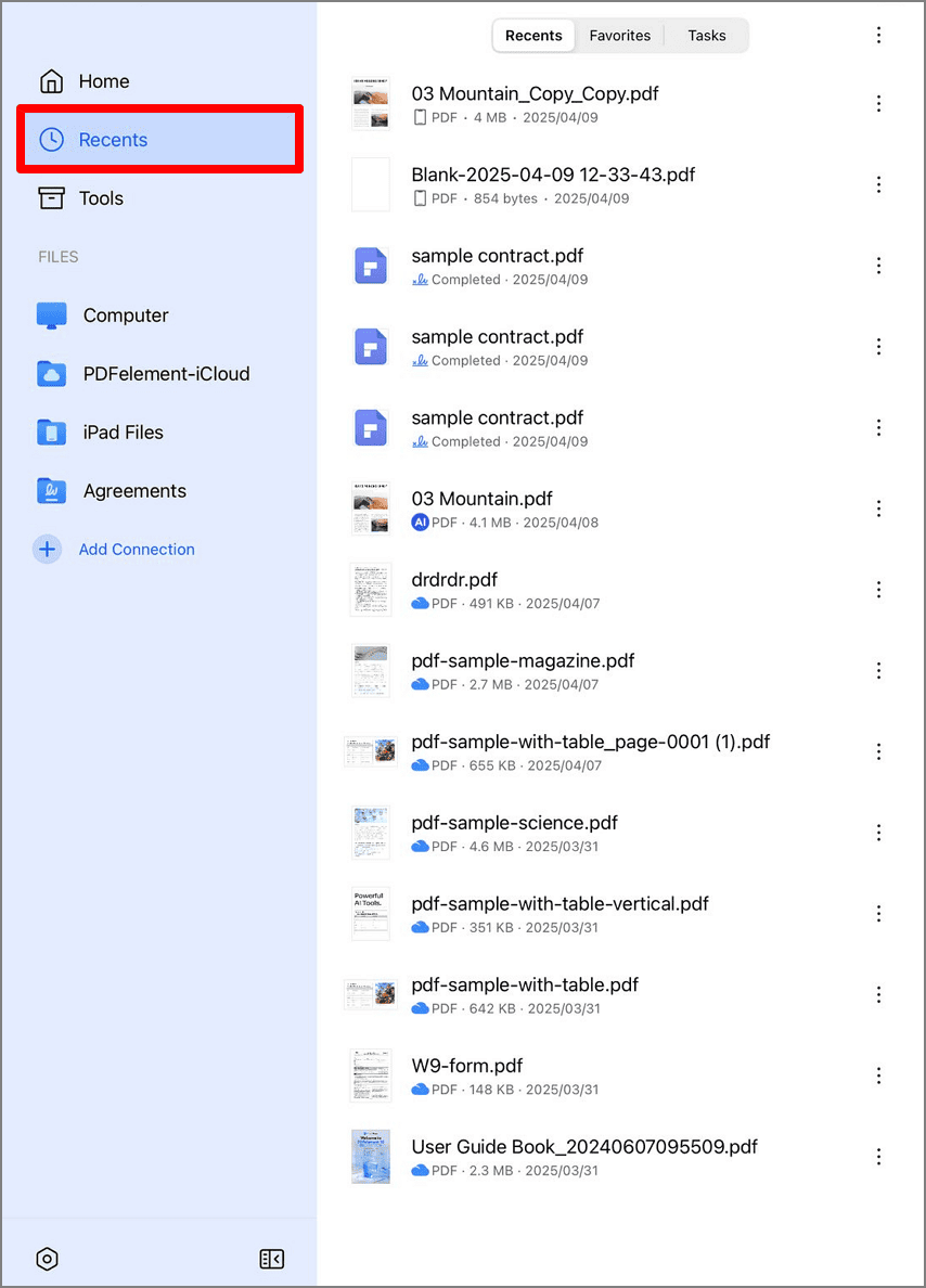 Recent files view