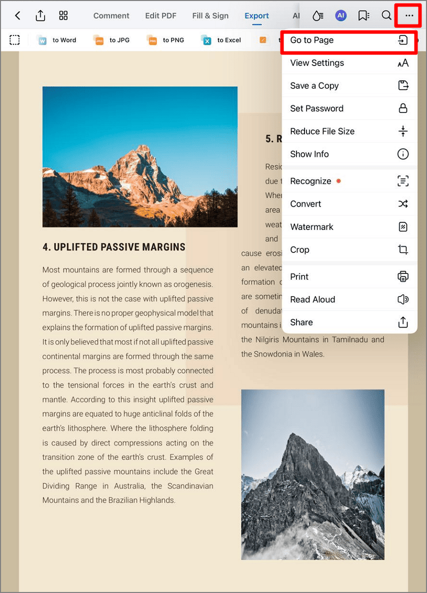 Navigation menu access
