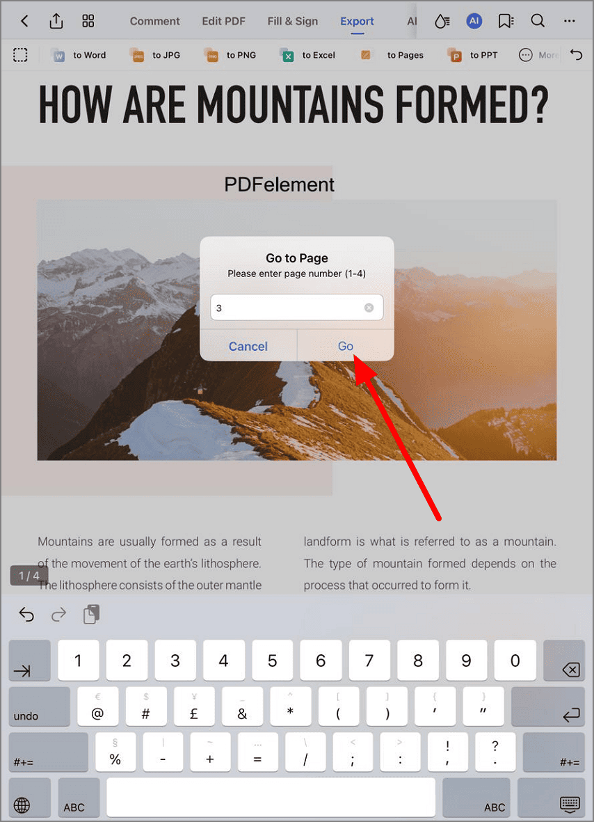 Page number input