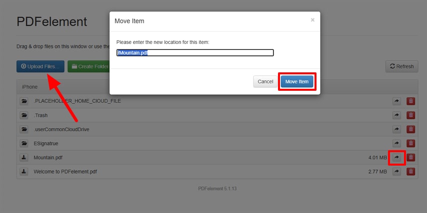 File upload interface