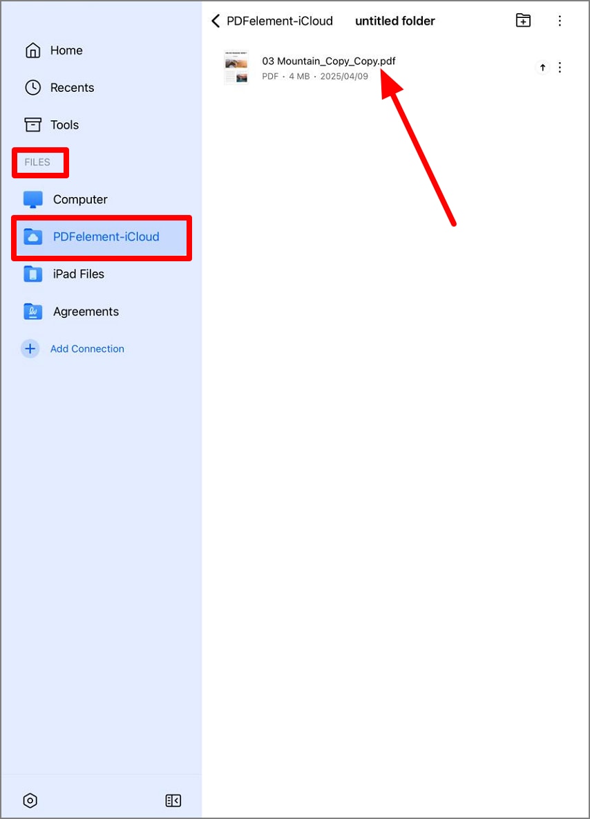 iCloud file selection