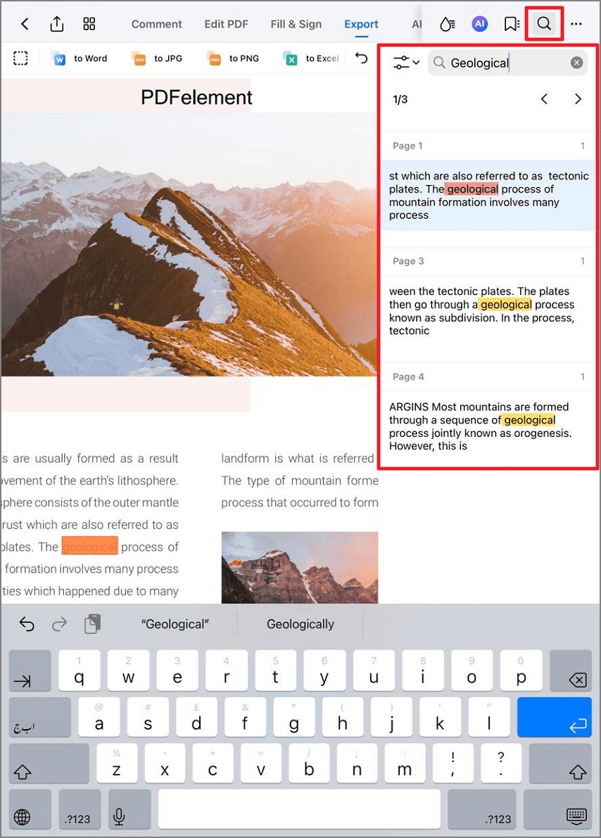 PDF search interface