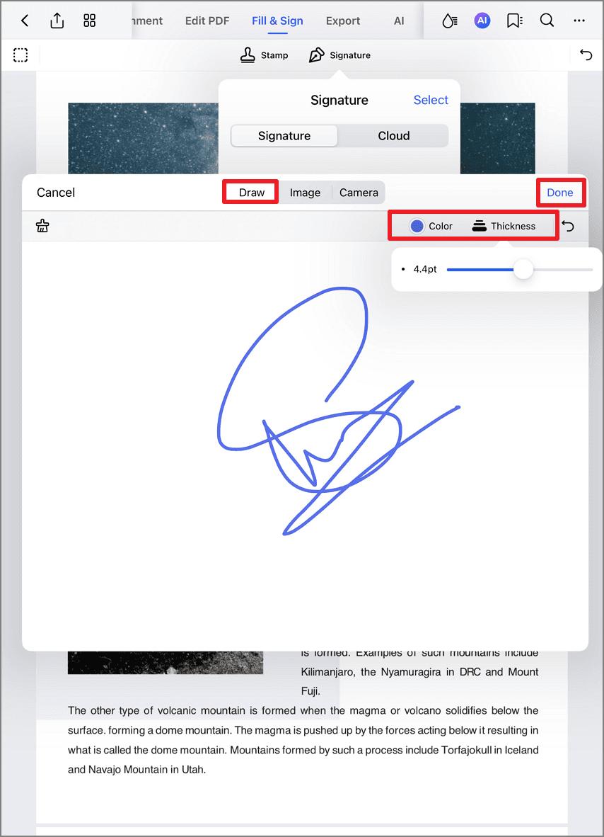 Signature drawing interface
