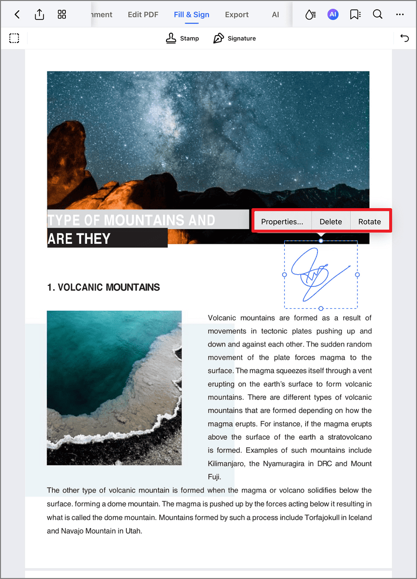 Signature placement interface