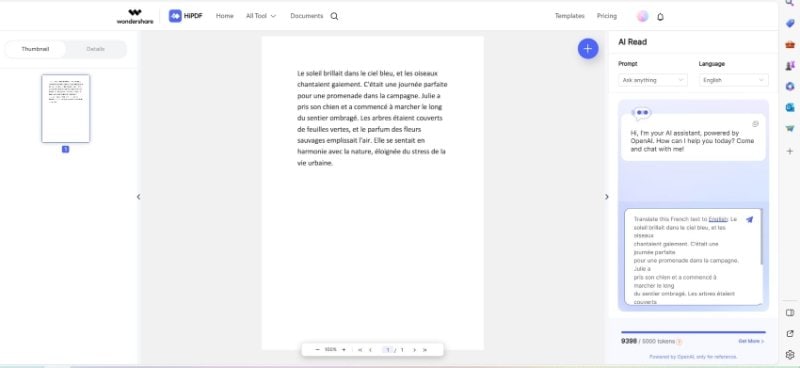 translating french to english with hipdf