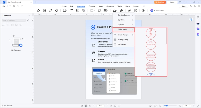pdfelement timestamp options