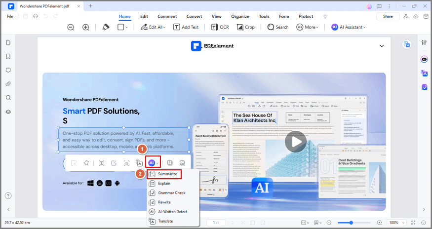 ai floating bar summarize text