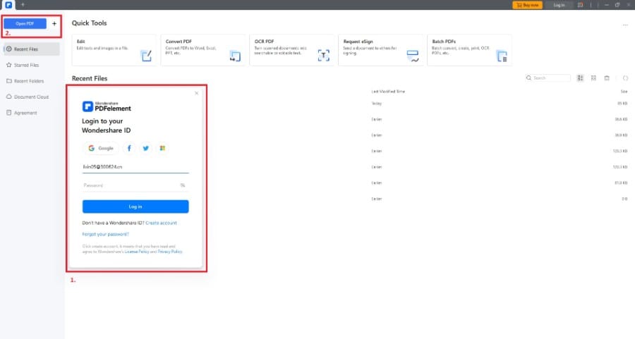 logging in to pdfelement app