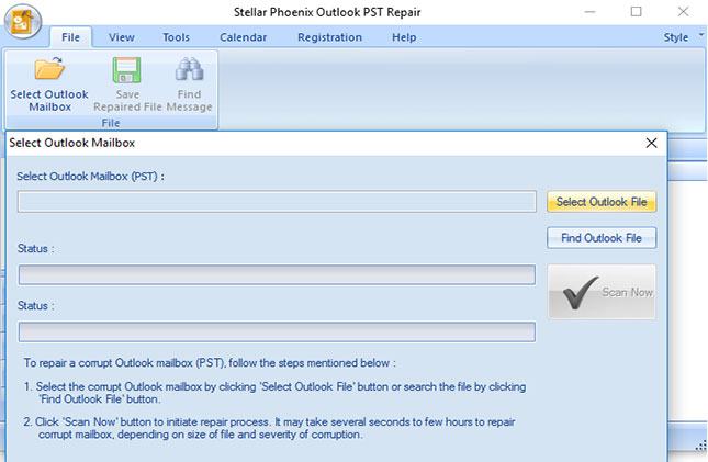 recuperar e-mail excluído do arquivo PST na etapa 1 do Outlook