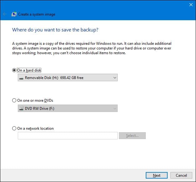 system image backup in Windows