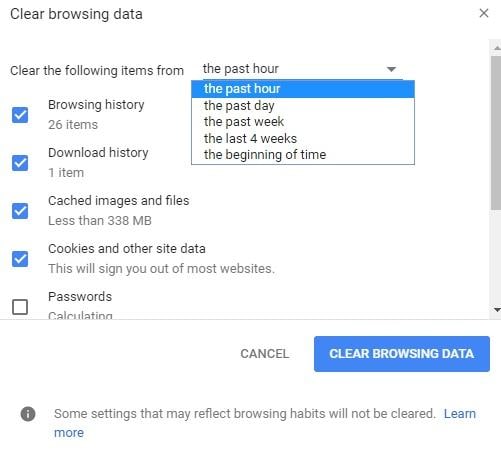 clear browsing data