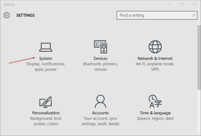 Sistema das configurações