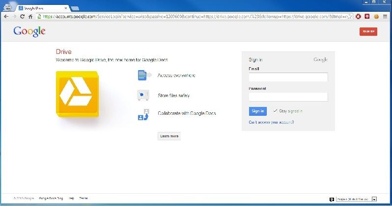 Страница входа на Google диск