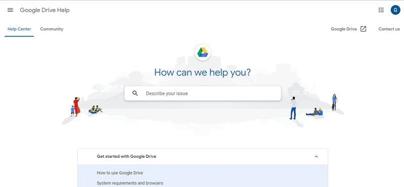 Страница справки Google диска