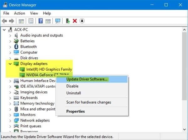 update the driver software