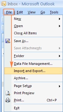 uma seta do menu de arquivo apontando para a opção de exportação ou importação