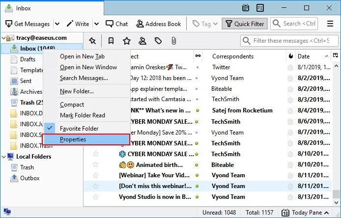 recuperar e-mail do thunderbird 4