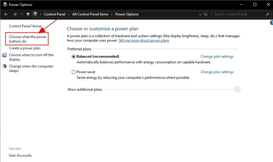 select choose what the power buttons do