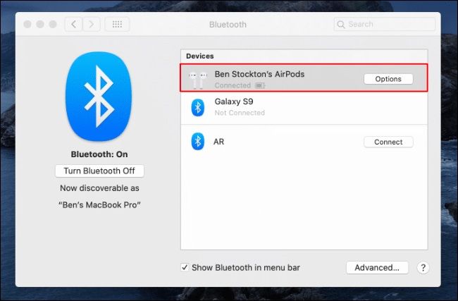 MacBook Bluetooth Settings