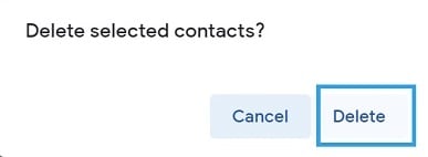 Confirmação do Google para exclusão de contatos