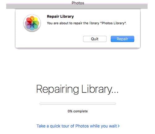 tap on the repair button to initiate repair process