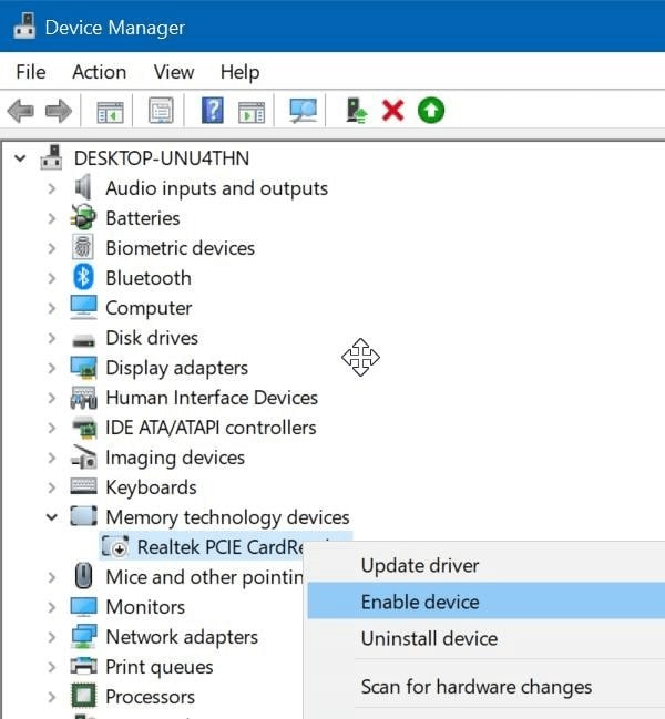 localizando os drivers de dispositivo de cartão de memória no gerenciador de dispositivos
